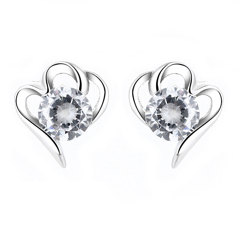 Women's Stud Earrings with Stylish Heart Design and Sparkling Crystals