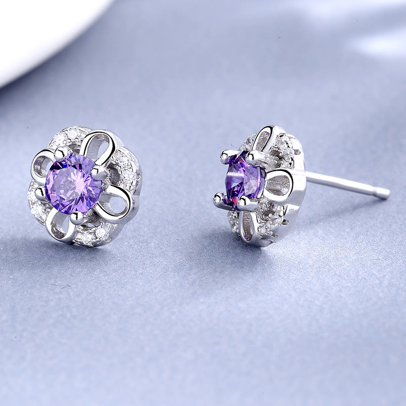 Women's Stud Earrings with Delicate Flower Design, Sparkling Crystals