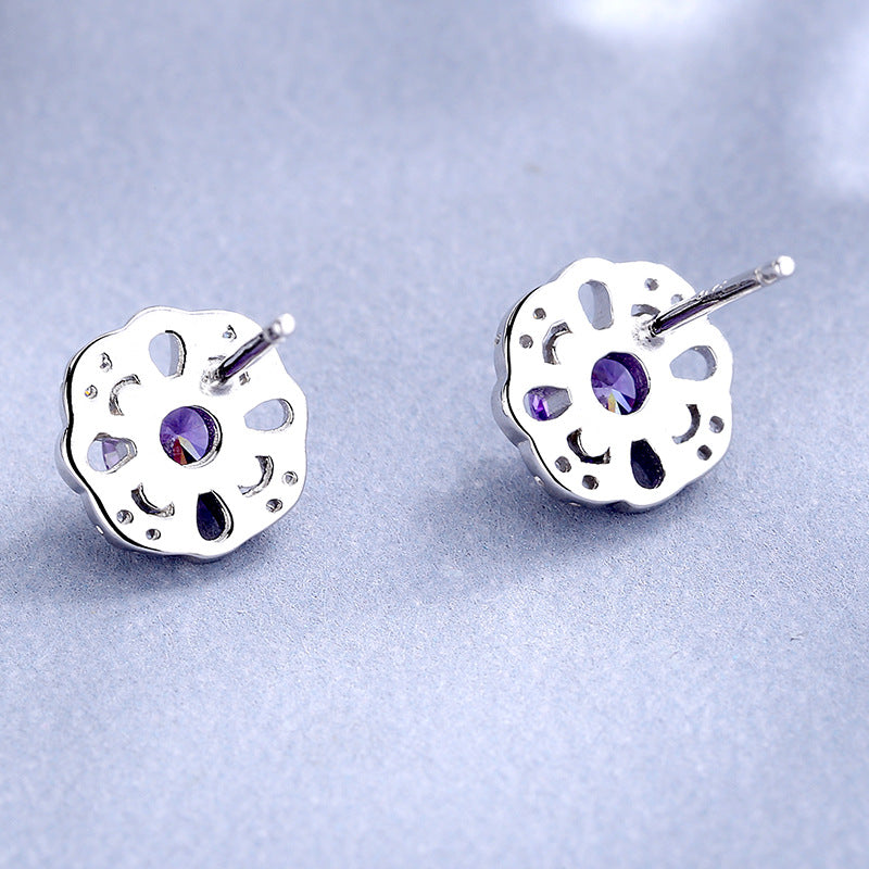 Women's Stud Earrings with Delicate Flower Design, Sparkling Crystals