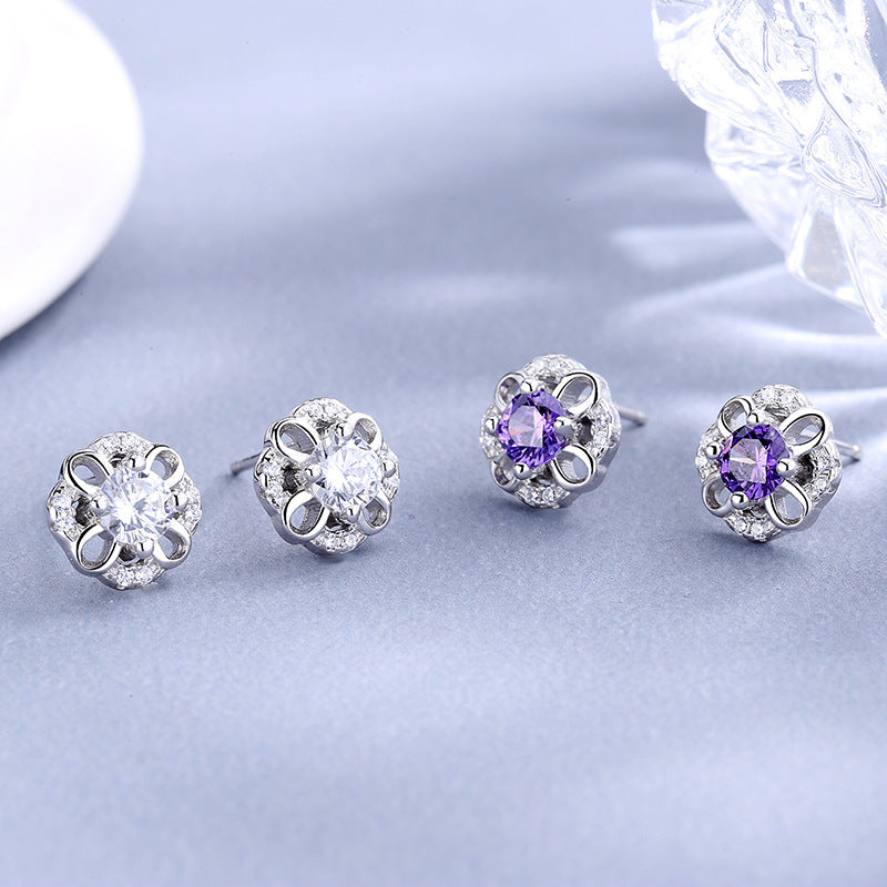 Women's Stud Earrings with Delicate Flower Design, Sparkling Crystals