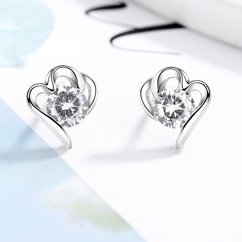 Women's Stud Earrings with Stylish Heart Design and Sparkling Crystals