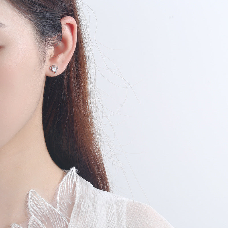 Women's Stud Earrings with Stylish Heart Design and Sparkling Crystals