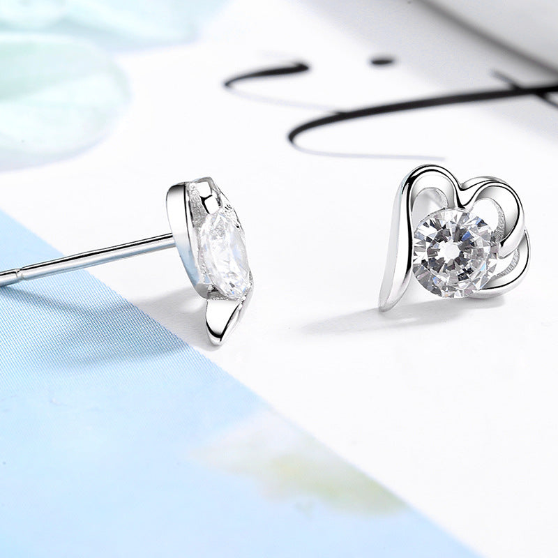 Women's Stud Earrings with Stylish Heart Design and Sparkling Crystals