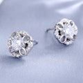 Women's Stud Earrings with Delicate Flower Design, Sparkling Crystals