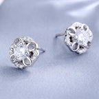 Women's Stud Earrings with Delicate Flower Design, Sparkling Crystals