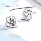 Women's Stud Earrings with Stylish Heart Design and Sparkling Crystals