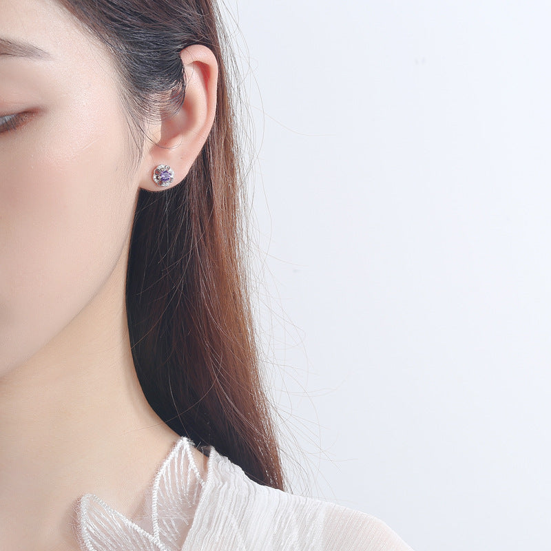 Women's Stud Earrings with Delicate Flower Design, Sparkling Crystals