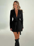Black women's blazer dress with V neck | Samantha Style