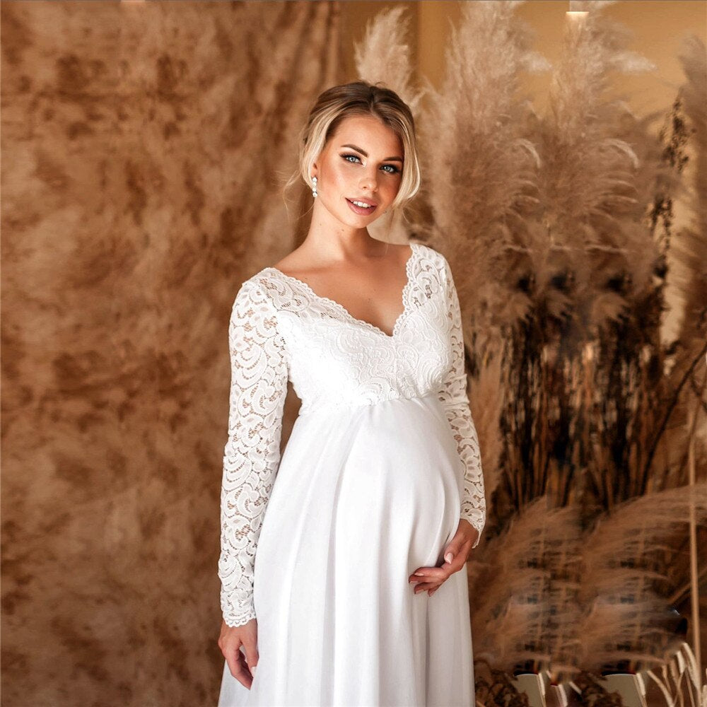 Elegant lace maxi dress for pregnant women