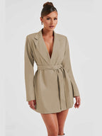 Black women's blazer dress with V neck | Samantha Style