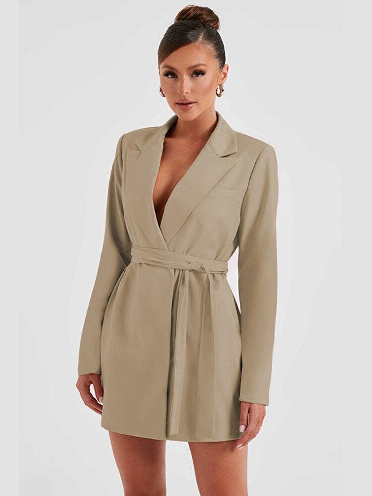 Black women's blazer dress with V neck | Samantha Style