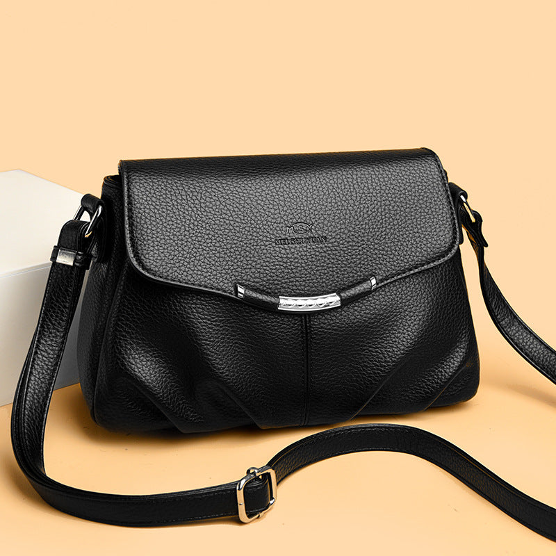 Women's Pebbled Leatherette Flap Crossbody Bag with Adjustable Strap