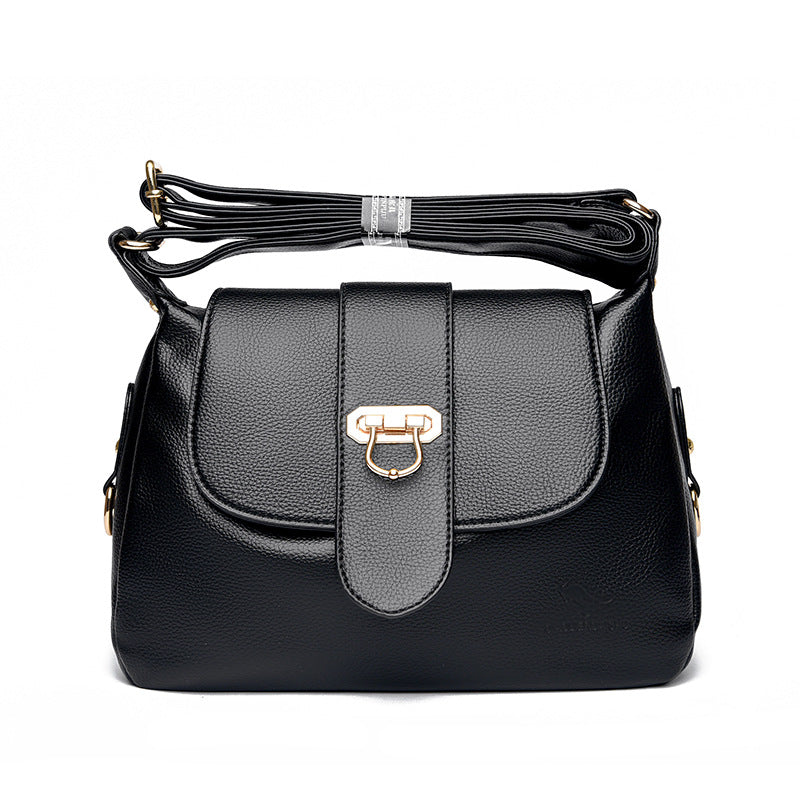 Women's Structured Pebbled PU Leather Crossbody Satchel with Flap