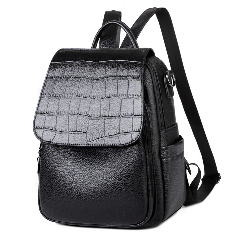 Women's Textured Faux Leather Backpack with Croc-Embossed Flap