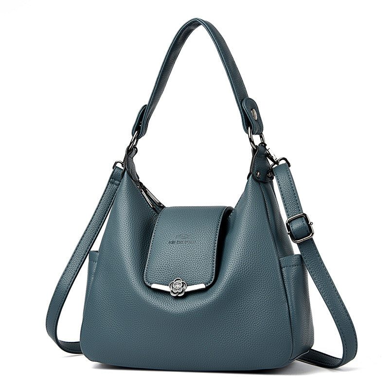 Women's Vegan Pebble Leather Convertible Shoulder Tote with Flap