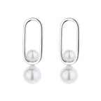 Women's Stud Earrings with Modern Oval Design and Elegant Pearls