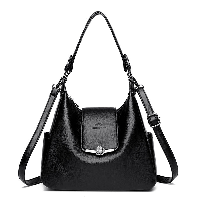 Women's Vegan Pebble Leather Convertible Shoulder Tote with Flap