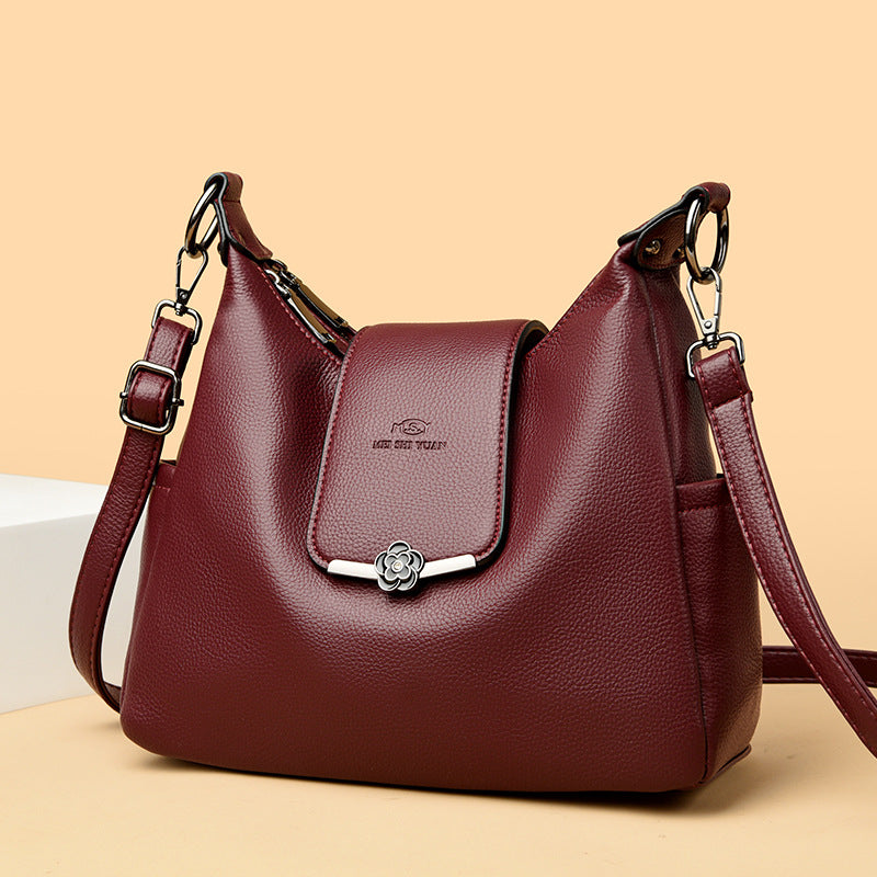 Women's Vegan Pebble Leather Convertible Shoulder Tote with Flap