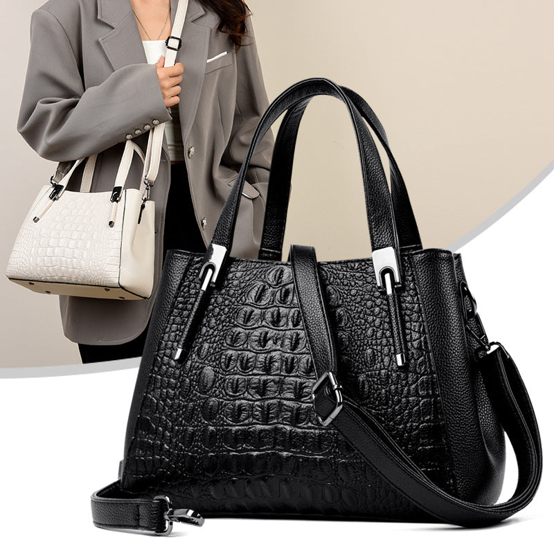 Women's Structured Crocodile Embossed Leather Satchel