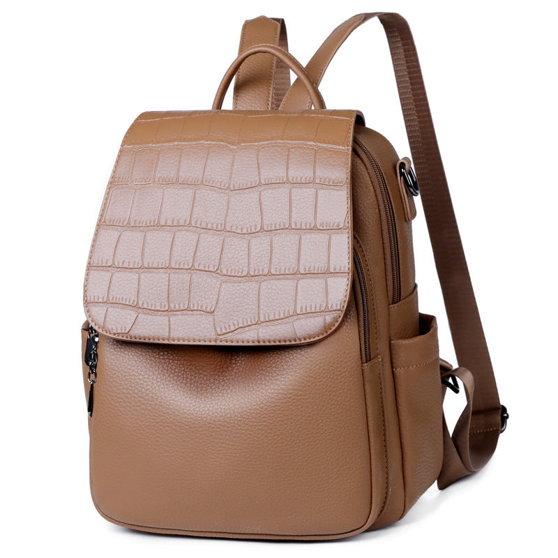 Women's Textured Faux Leather Backpack with Croc-Embossed Flap