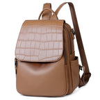 Women's Textured Faux Leather Backpack with Croc-Embossed Flap