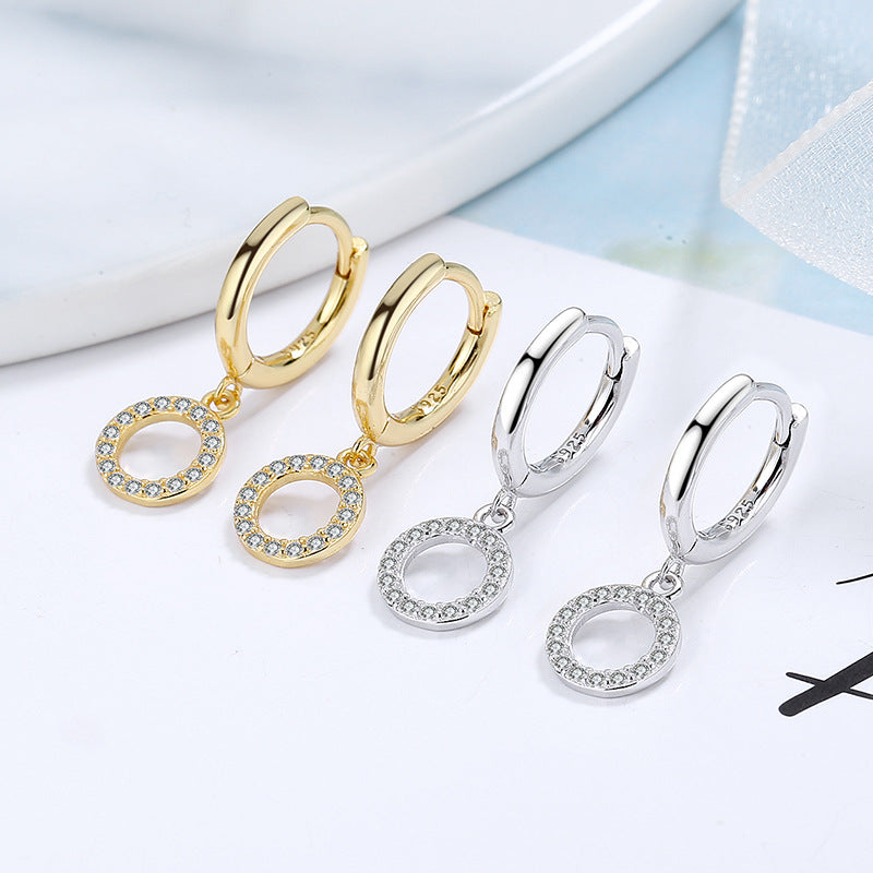 Women's Earrings with Sparkling Circle Pendant