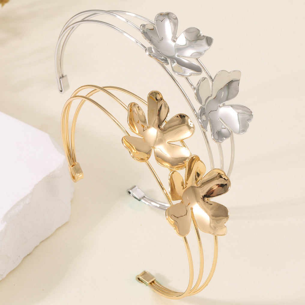 Women's Cuff Bracelet with Artistic Leaf Motif