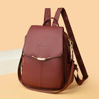 Women's Pebbled Leather Anti-Theft Flap Backpack