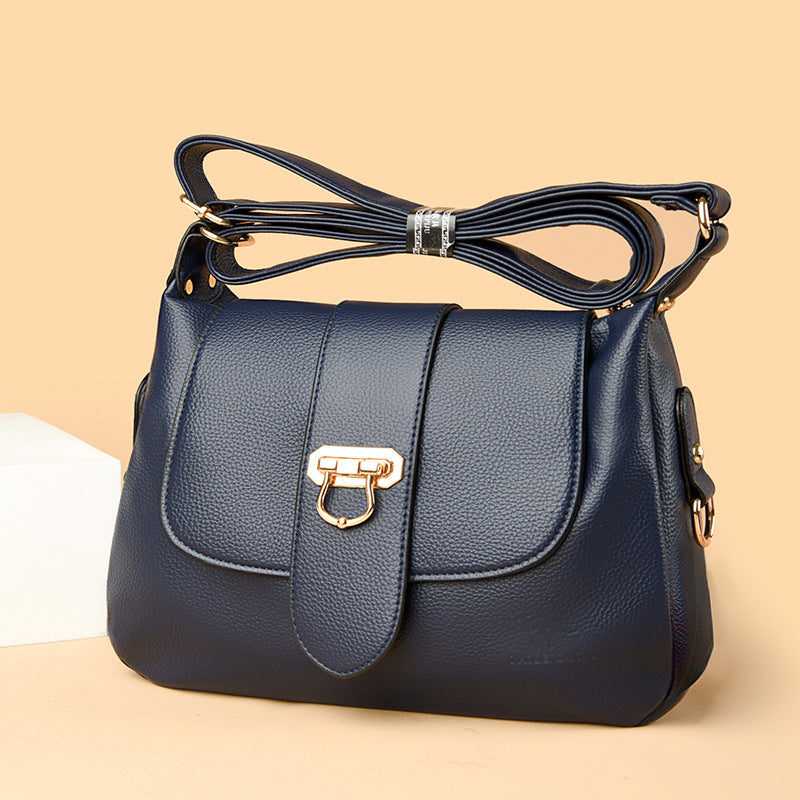 Women's Structured Pebbled PU Leather Crossbody Satchel with Flap