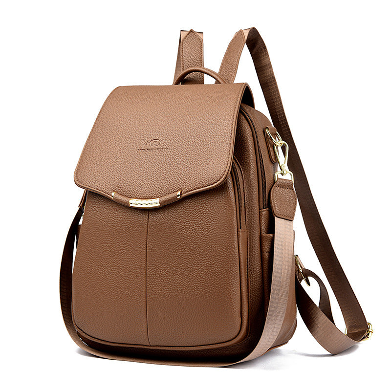 Women's Pebbled Leather Anti-Theft Flap Backpack