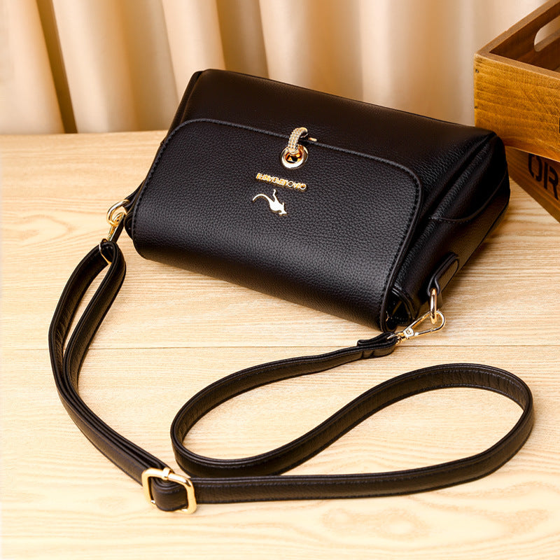 Women's Structured Pebble Leather Crossbody Satchel with Gold Hardware
