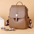 Women's Structured Pebbled Faux Leather Backpack with Anti-Theft Flap