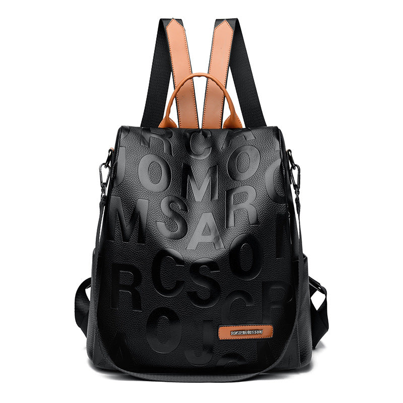 Women's Embossed Pebble Leather Backpack Tote with Top Handle