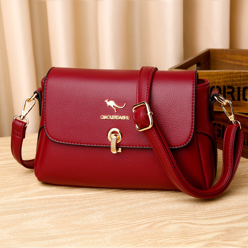 Women's Structured Pebble Leather Crossbody Satchel with Gold Hardware