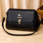 Women's Structured Pebble Leather Crossbody Satchel with Gold Hardware