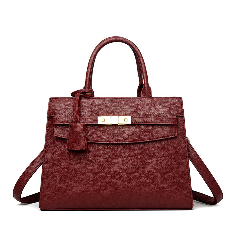 Women's Pebbled Grain Leather Structured Tote Satchel with Top Handle
