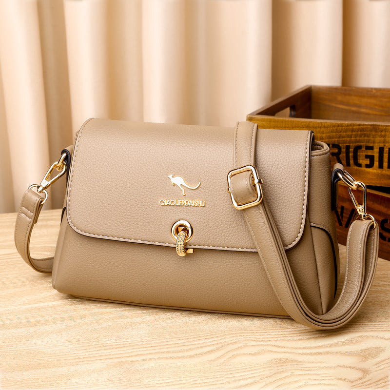 Women's Structured Pebble Leather Crossbody Satchel with Gold Hardware