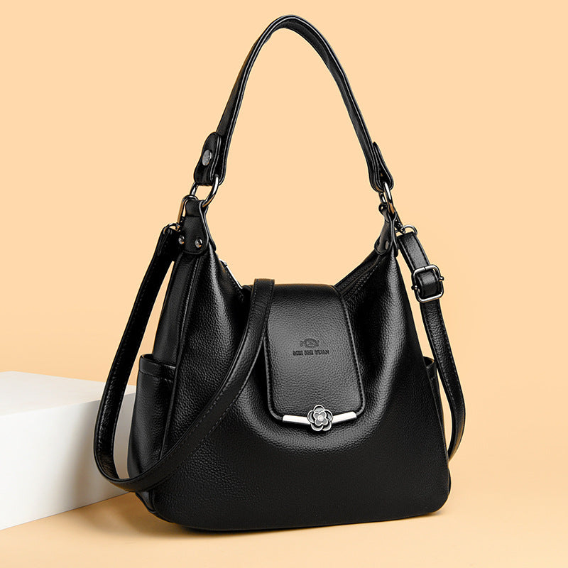 Women's Vegan Pebble Leather Convertible Shoulder Tote with Flap