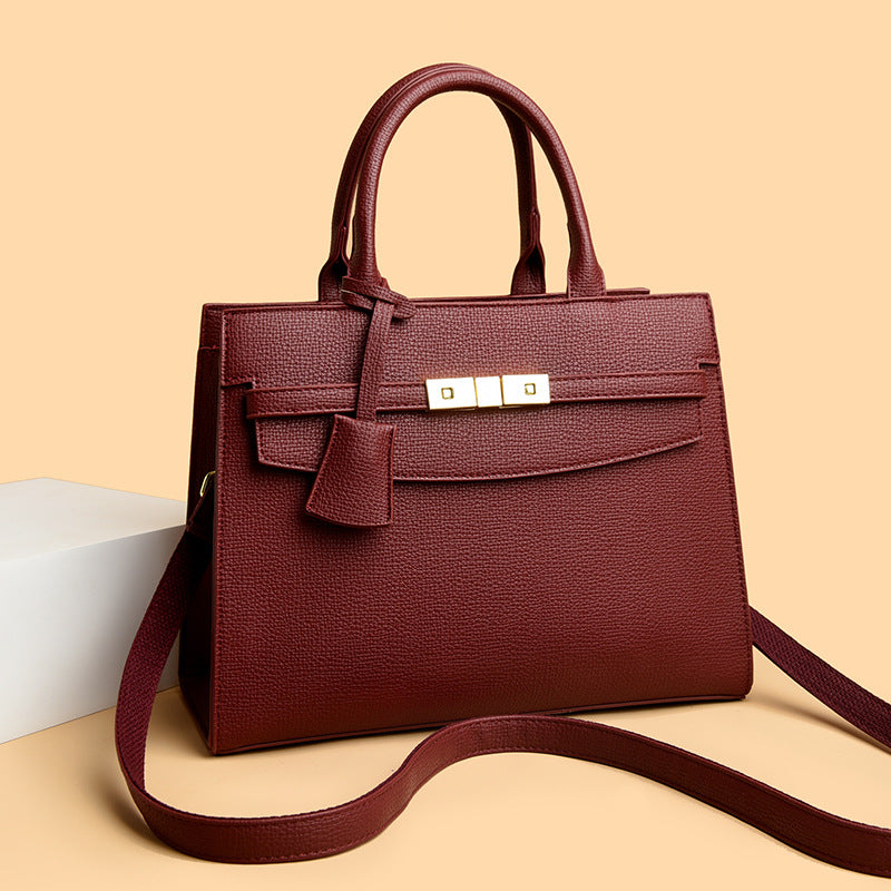 Women's Pebbled Grain Leather Structured Tote Satchel with Top Handle
