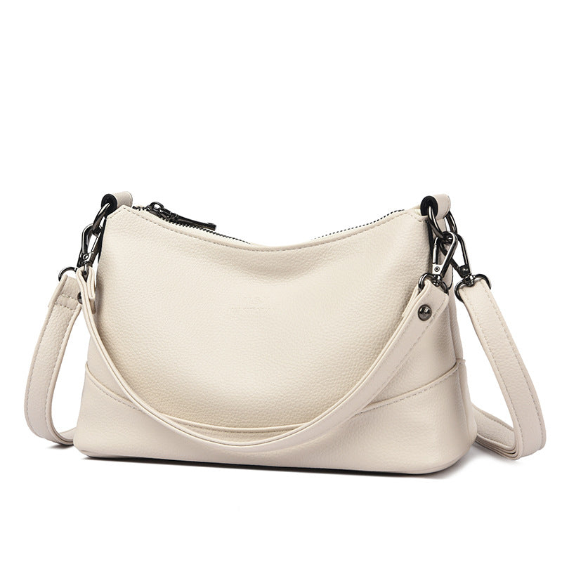 Women's Genuine Pebble Leather Crescent Shoulder Bag