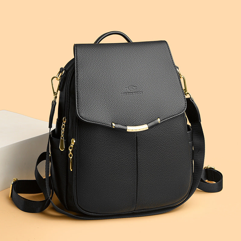Women's Pebbled Leather Anti-Theft Flap Backpack
