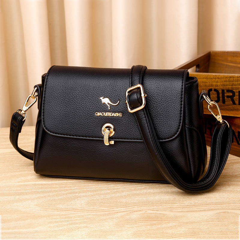 Women's Structured Pebble Leather Crossbody Satchel with Gold Hardware