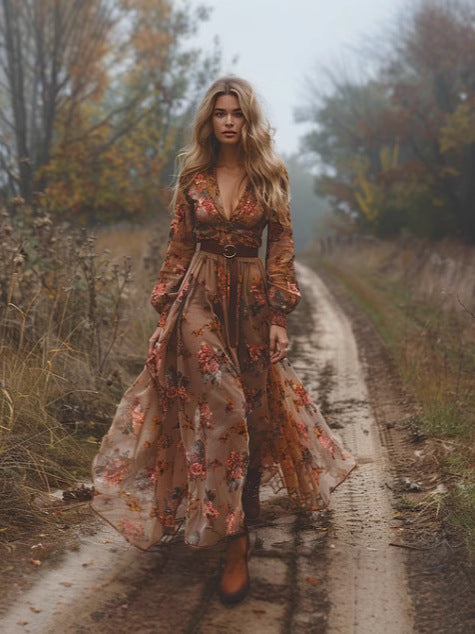 Boho Maxi dress with V neck | Samantha Style