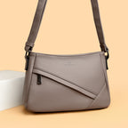 Women's Pebbled Leather Crossbody Shoulder Bag with Angled Zip Pocket