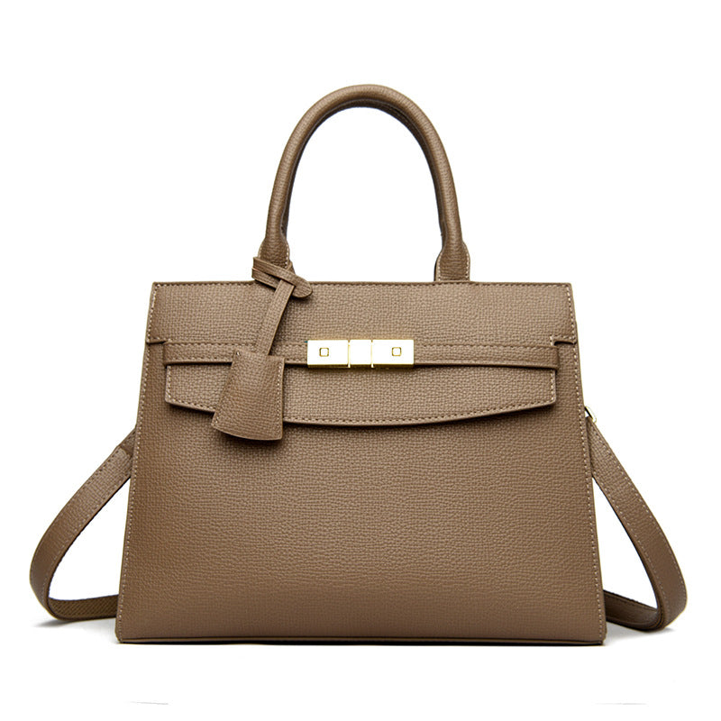 Women's Pebbled Grain Leather Structured Tote Satchel with Top Handle