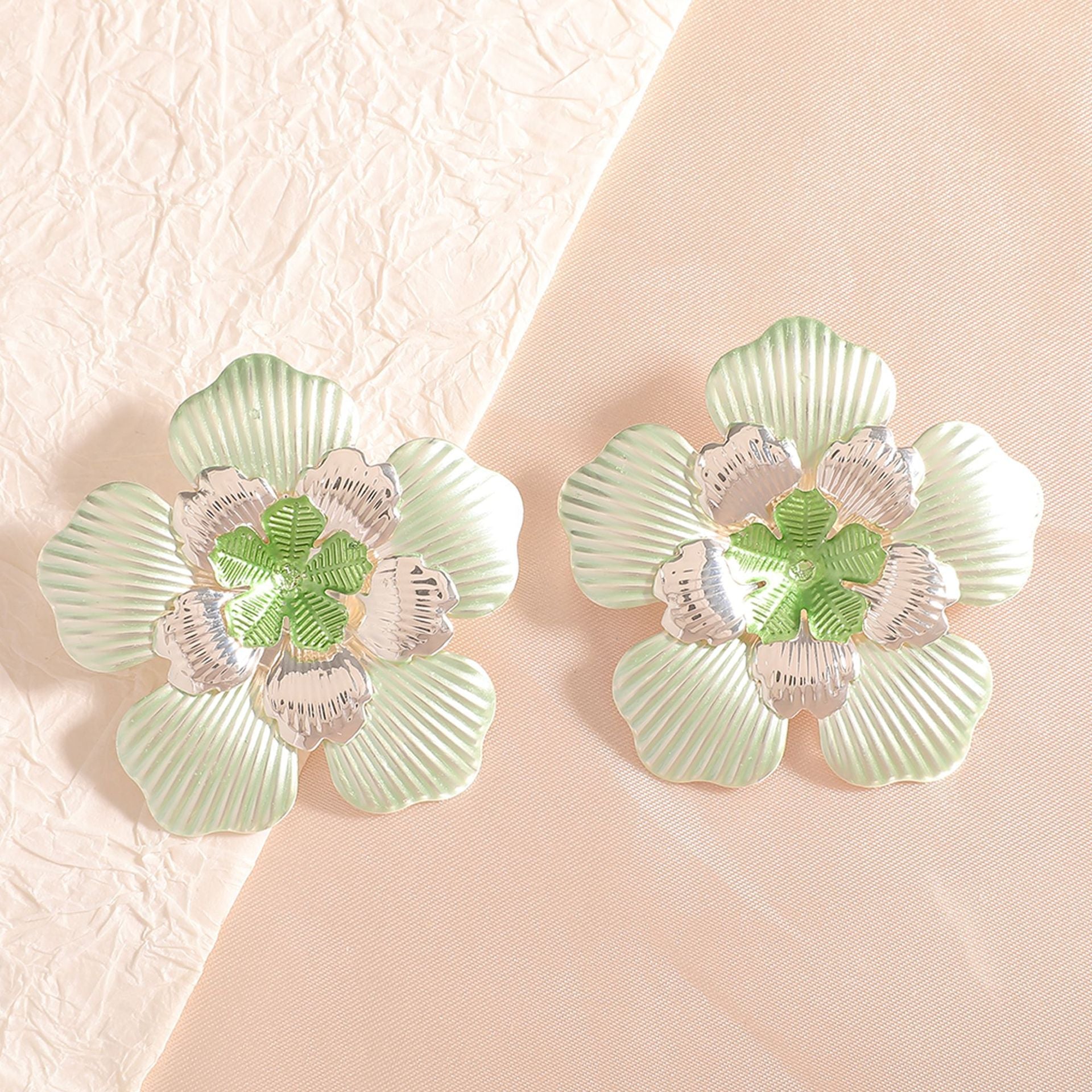 Women's Flower Earrings with Intricate Design and Glossy Accents