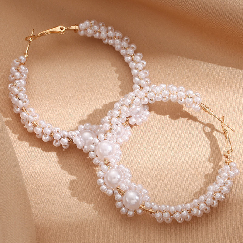 Women's Hoops with Artistic Pearl Design