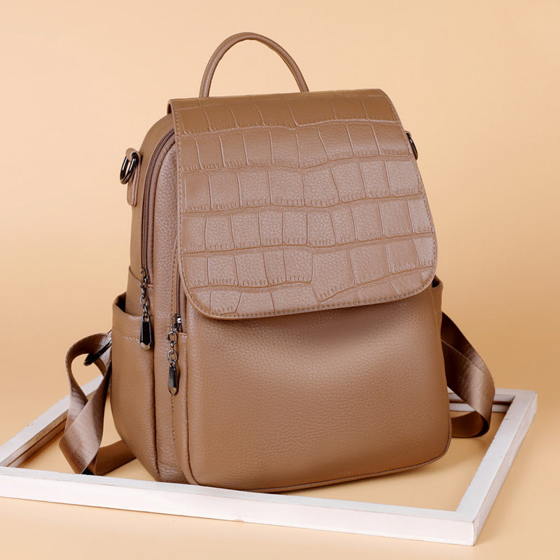 Women's Textured Faux Leather Backpack with Croc-Embossed Flap