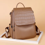 Women's Textured Faux Leather Backpack with Croc-Embossed Flap