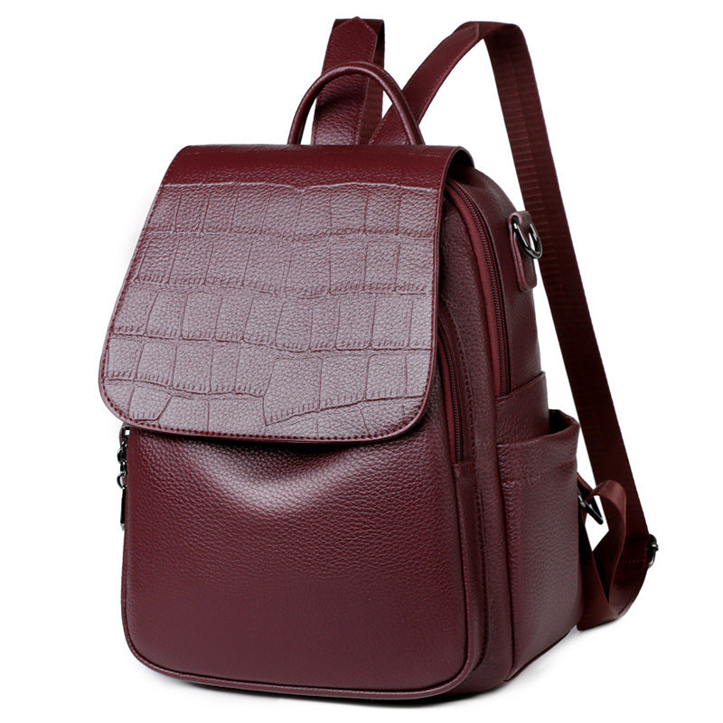 Women's Textured Faux Leather Backpack with Croc-Embossed Flap